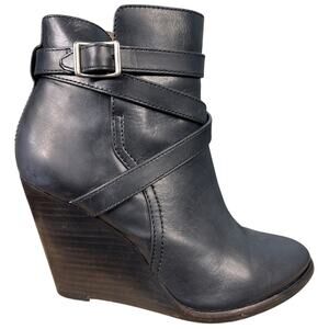 Frye Women’s Cece Jodhpur Black Leather Wedge Booties Size US 6